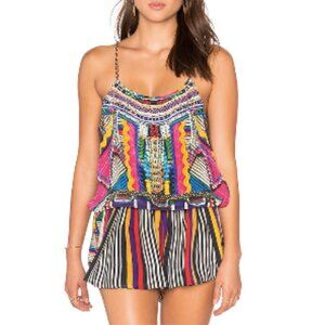 CAMILLA FRANKS 100% Silk Shoestring Strap Playsuit Romper Woven Wonderland